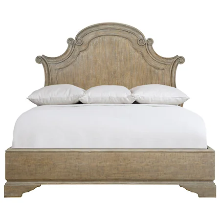 Traditional King Panel Bed with Scrolled Headboard